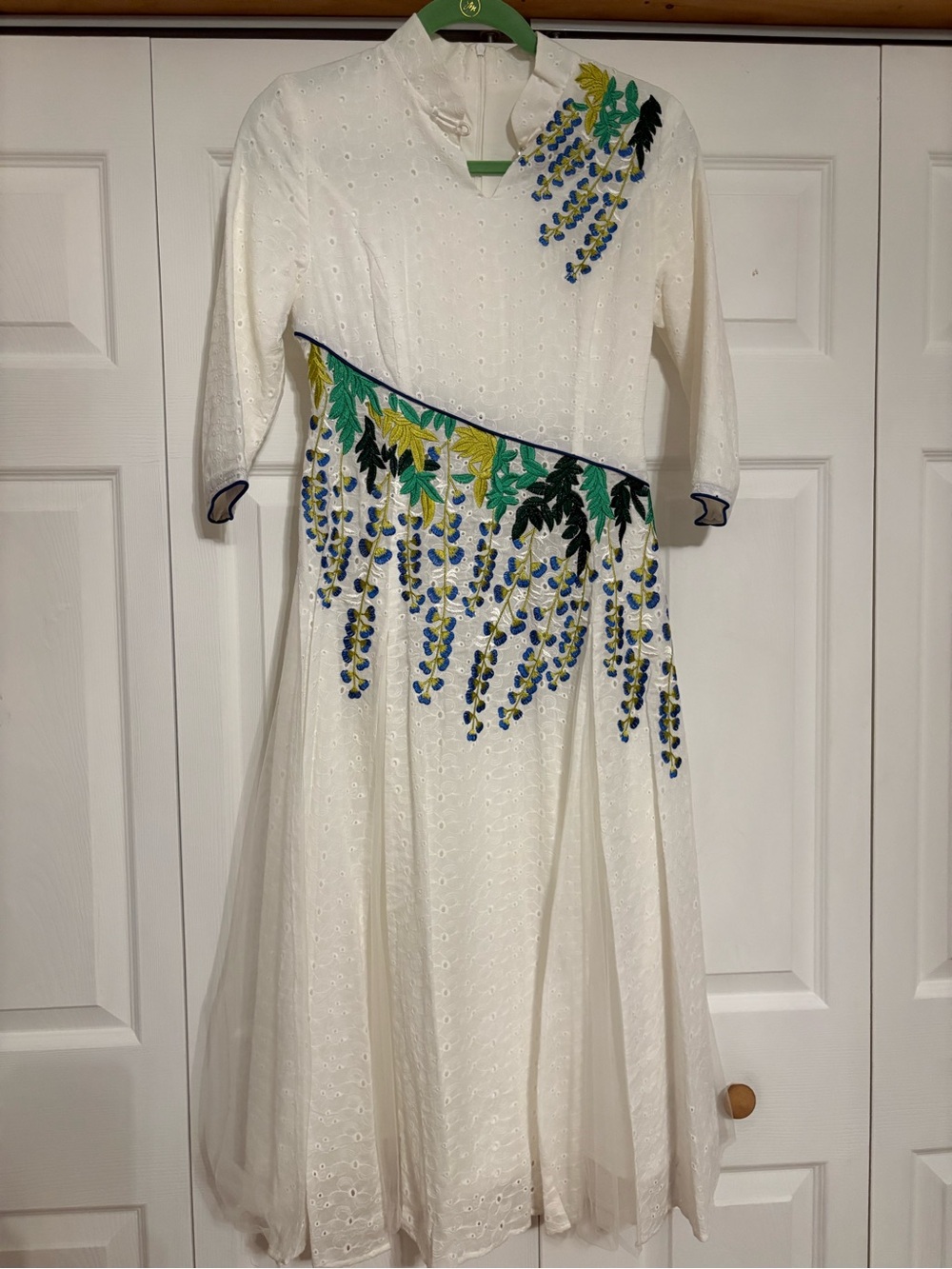 Women White Embroidered Floral A-Line Dress